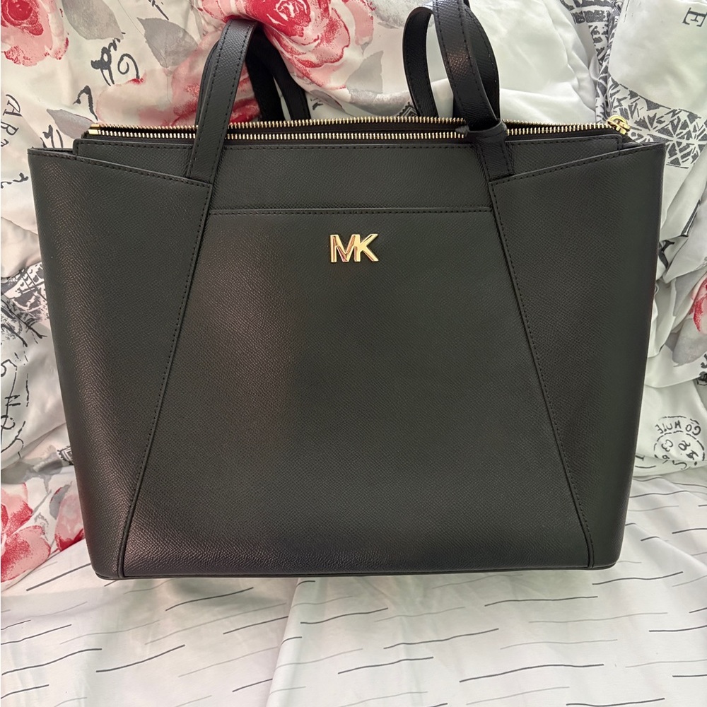 Michael Kors Black Saffiano Tote with Gold MK Logo